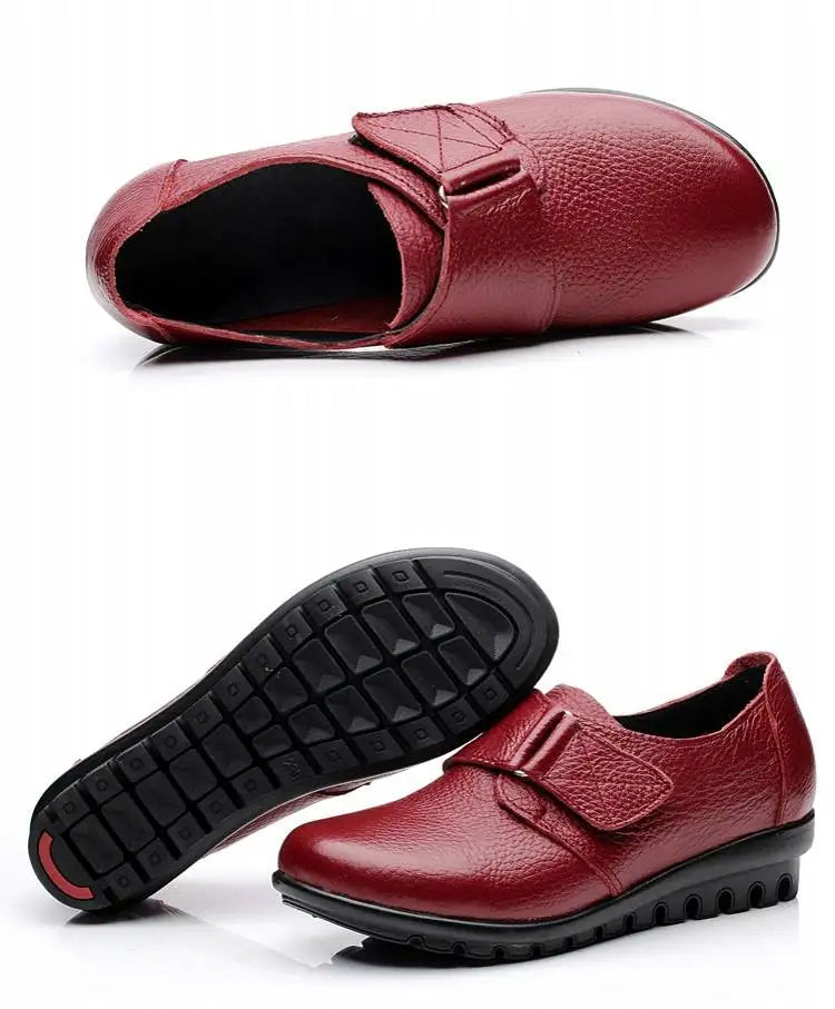 Brand Shoes for Women 2025 Spring Wedge Loafers Female Black Genuine Leather Flats ladies Office Nurse Shoes Mom Casual Sneakers