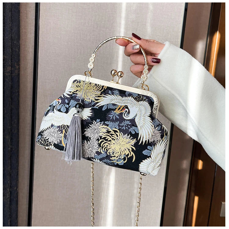 Fashion Vintage Fringe Bag Small Shell Bags Chain Women Shoulder Crossbody Bag Crane Flying Women's Handbags Purses