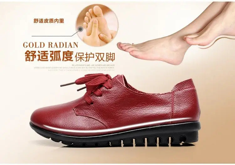 Brand Shoes for Women 2025 Spring Wedge Loafers Female Black Genuine Leather Flats ladies Office Nurse Shoes Mom Casual Sneakers