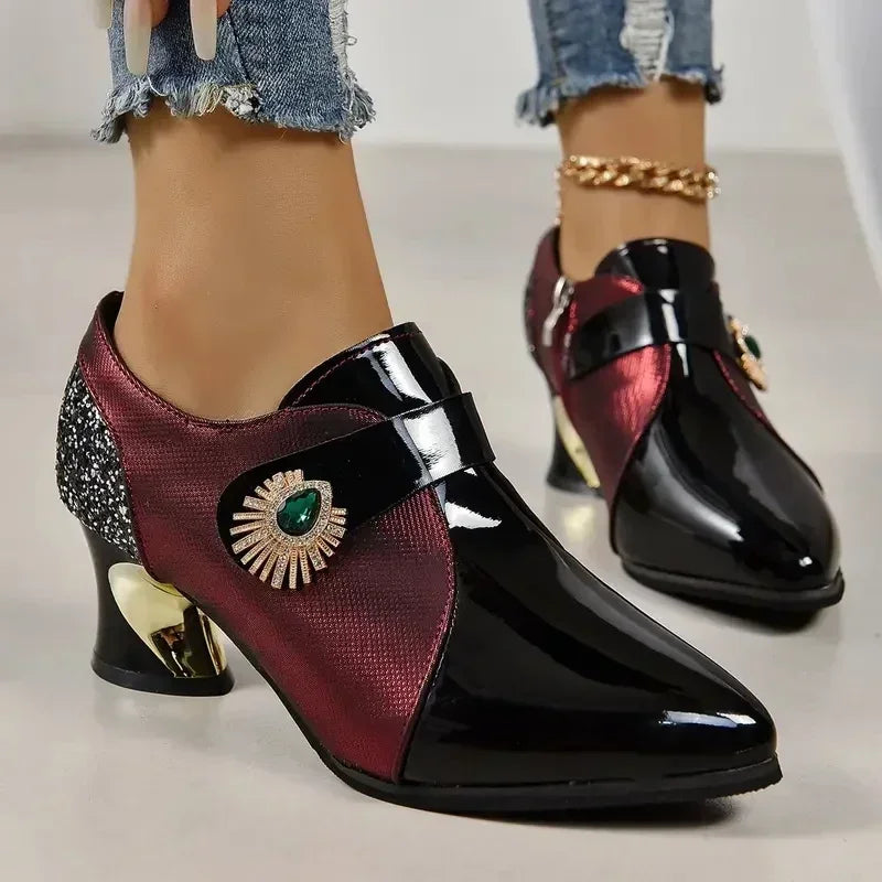 Women's Elegant Pumps High Heels Dress Shoes Pointed Toe Flowers Pearl Boat Shoes Slip on Office Work Zapatos Mujer 2025