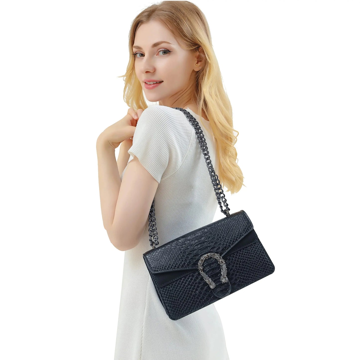 Shoulder Bag Crossbody Bag and Satchel Purse for Women - Fashion Snake Print Chain Purse Luxury PU Leather HandBag