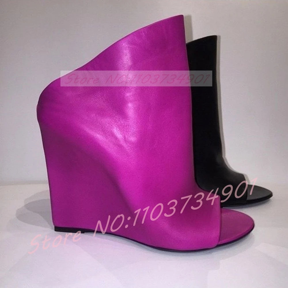 Slingback Rose Red Wedge Sandals Women Fashion Open Round Toe High Heels Sandals Female Sexy Party Nifty Slip-on Footwear