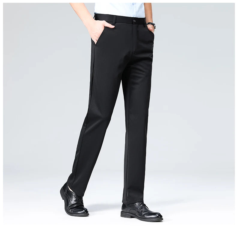Men Suit Pants Light Thin Elastic Slim Fit Dress Pants Business Solid Casual Straight Leg Trouser Men Clothing Oversize 29-42