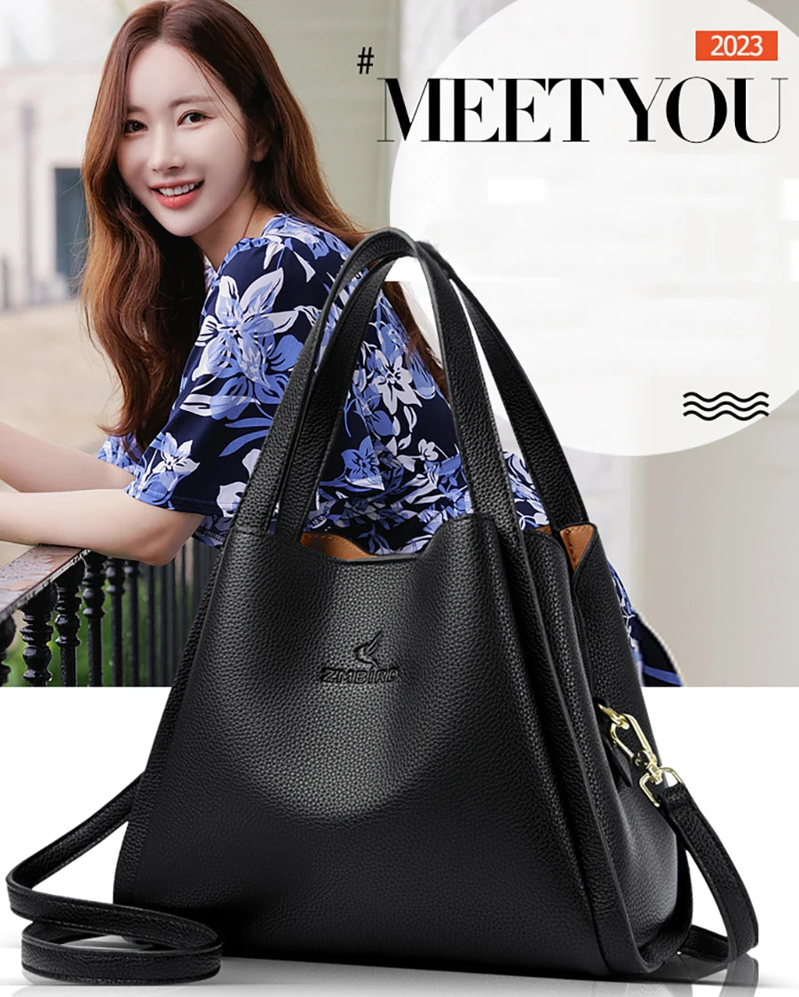 Genuine Brand Soft Leather Top-handle Bags Female Handbags Women Shoulder Crossbody Totes Messanger Bag Large Capacity Big Sac