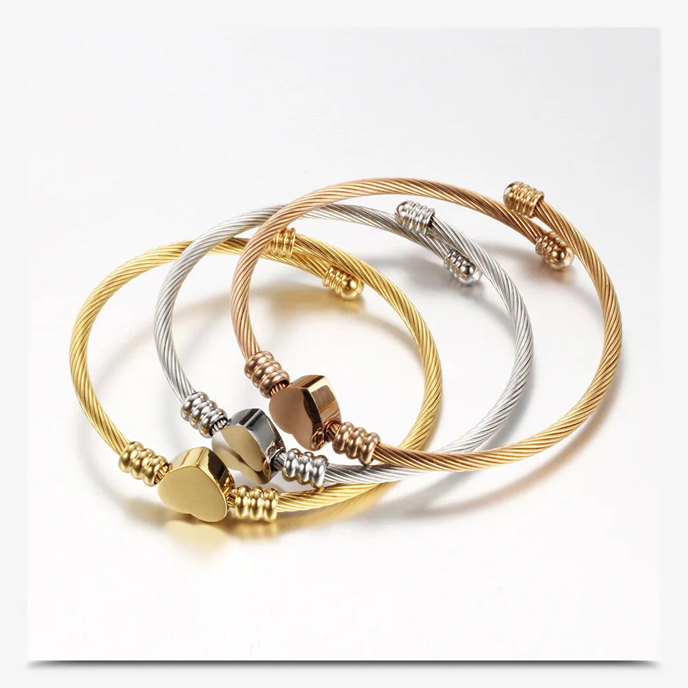 Stainless Steel Bangle For Women Heart Seal Accessories Adjustable Size
