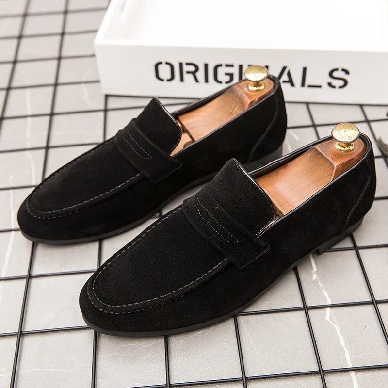 Men Dress Shoes Loafers Suede Pointed Toe Low Heel Fashion Business Casual Breathable Wedding Daily Dress Shoes Zapatos Hombre