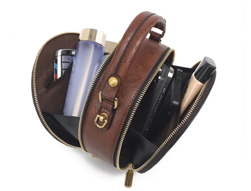 Vintage Handbag Women Shoulder Bag Luxurious Designer Round Bag High-quality Gift Embossed Printed Crossbody Purse for New Women