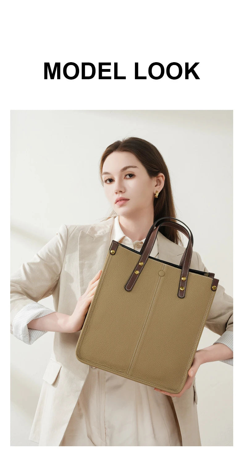 New Ladies Genuine Leather Handbags Big Women Bag Large Vintage Female 2025 Office Hand Shoulder Bags For Women Tote