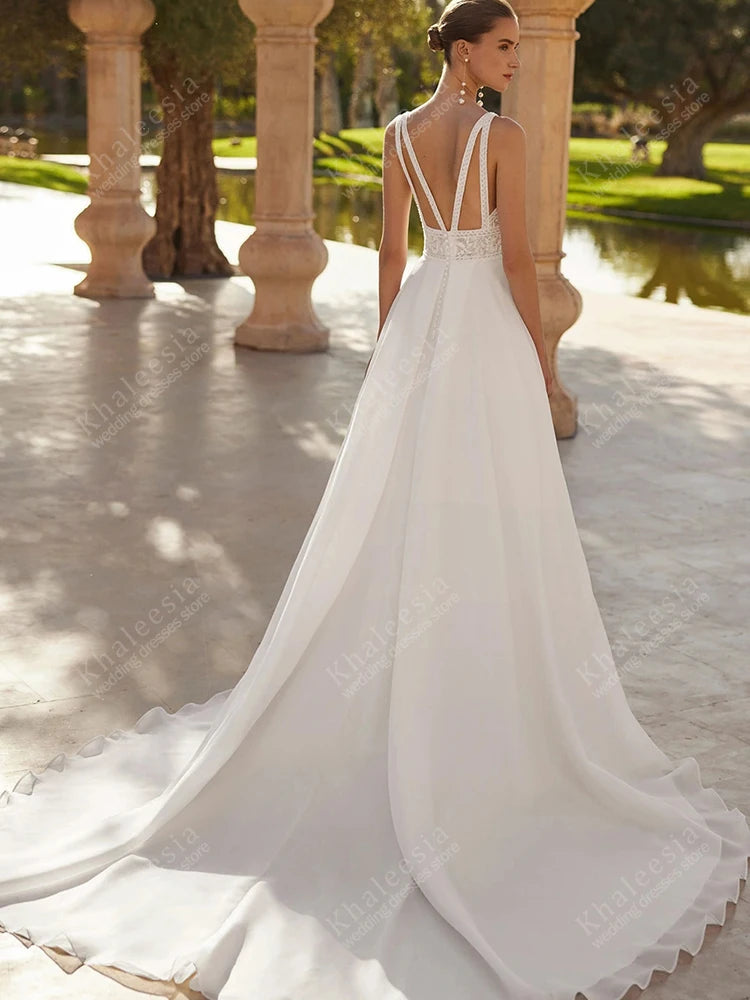 Elegant Wedding Dresses Charming Bridal Gowns Lace Appliques Sleeveless O Neck Glamorous Robes Vestidos De Novia Customized 2025