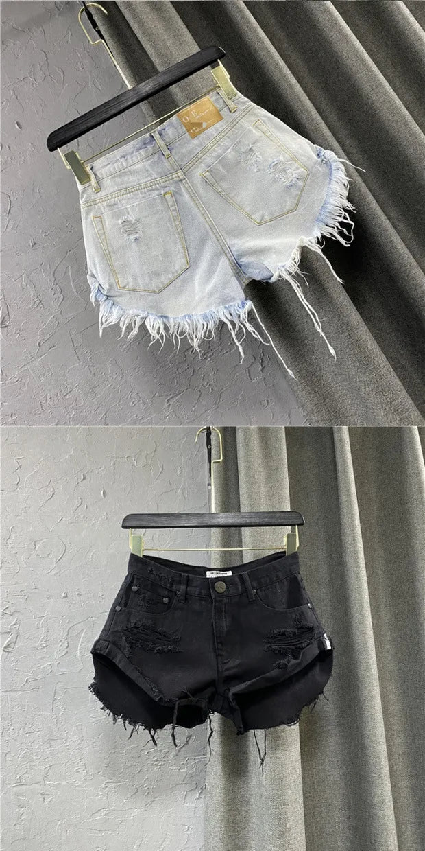 Sexy Low-waisted Denim Shorts New Summer Hole A Wide-leg Pants Ripped Jeans For Women