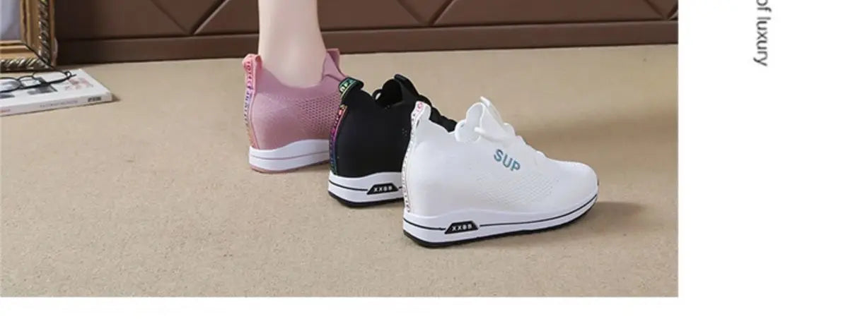 2025 Women's Wedges Shoes Platform Shoe Spring Breathable Casual Shoes Woman Fashion Sneakers Height Increasing Vulcanize Shoes