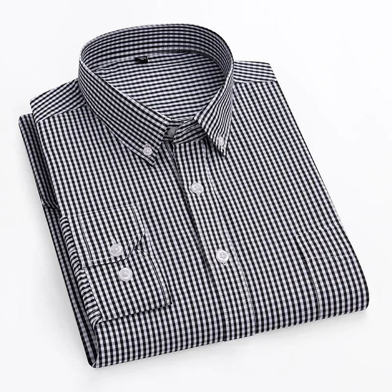 Thin Spring Summer 100% Cotton Shirts for Men Long Sleeve Checkered Dress Shirt Mens Blue Green  Men Clothing  Button Up Shirt