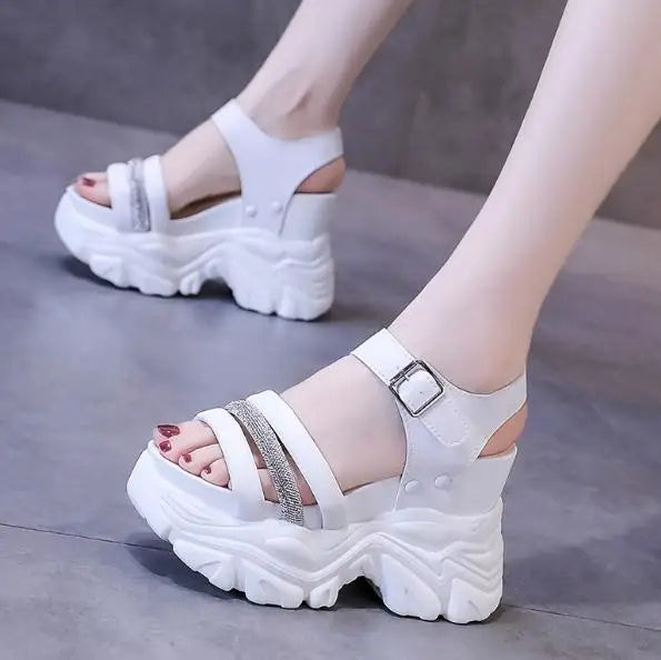 New Women Summer Wedge Sandals Transparent PVC Crystal Chunky Platform Shoes Woman Rainbow Thick Bottom Sandalias