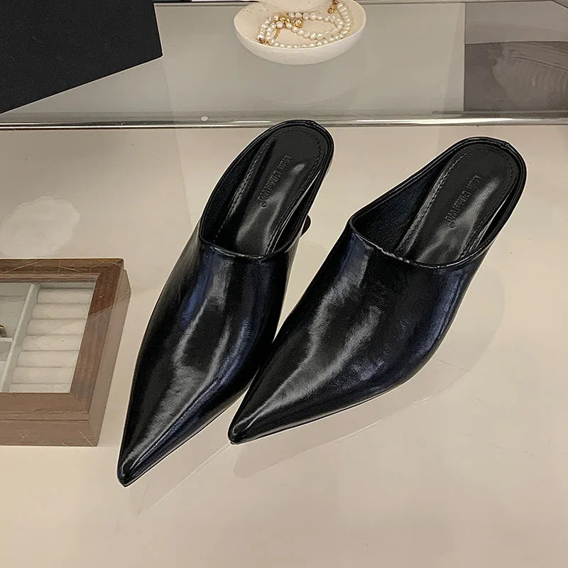 New Women Mules Wedges Shoes Female Pumps Slippers Fashion Pointed Toe Ladies Heeled Slides Slippers Sandals Wedges Shoes