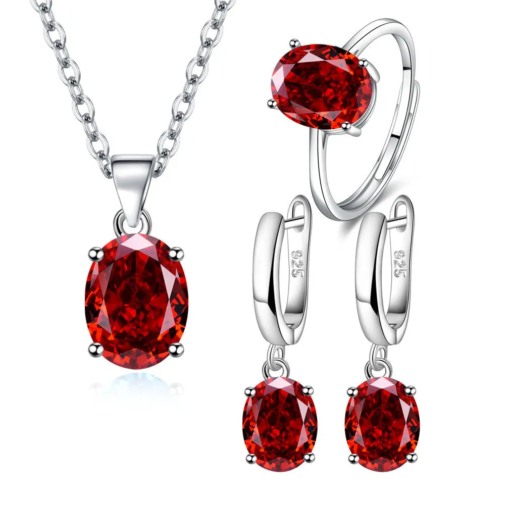 925 Sterling Silver Jewelry Sets For Women Ellipse Zircon Ring Necklace Earrings Luxury Accessories Gifts