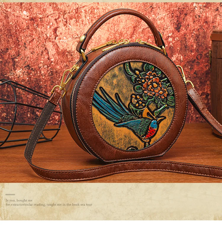 Vintage Handbag Women Shoulder Bag Luxurious Designer Round Bag High-quality Gift Embossed Printed Crossbody Purse for New Women