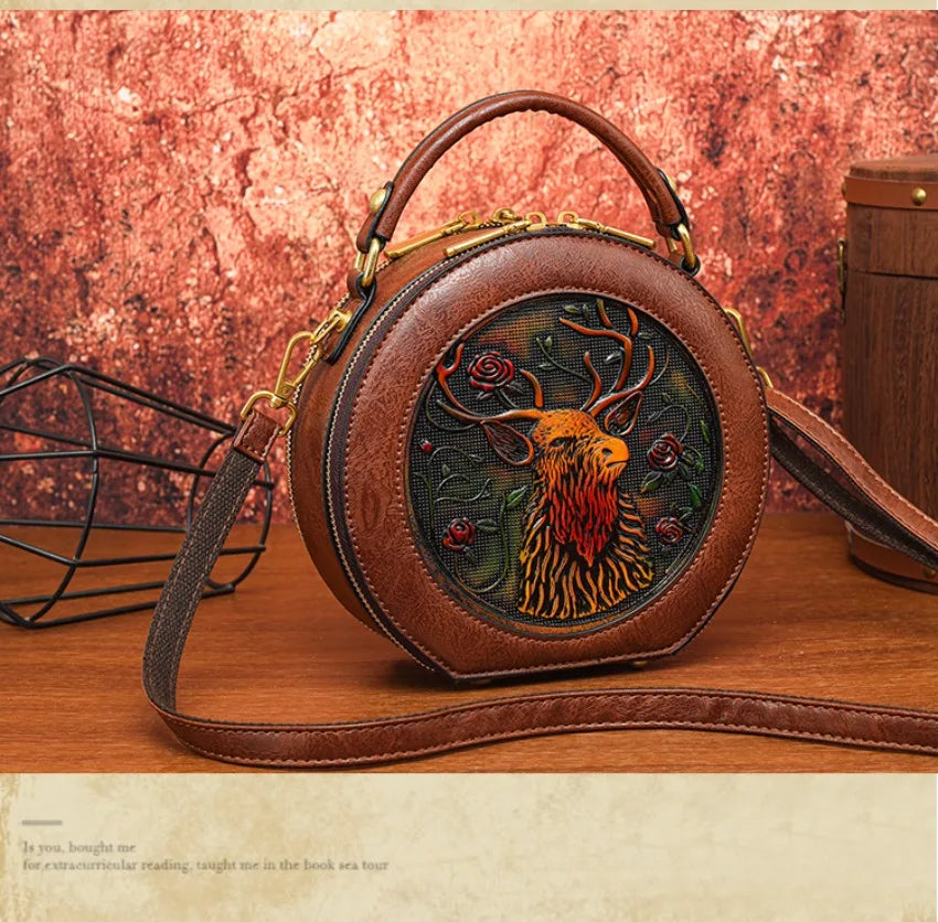 Vintage Handbag Women Shoulder Bag Luxurious Designer Round Bag High-quality Gift Embossed Printed Crossbody Purse for New Women
