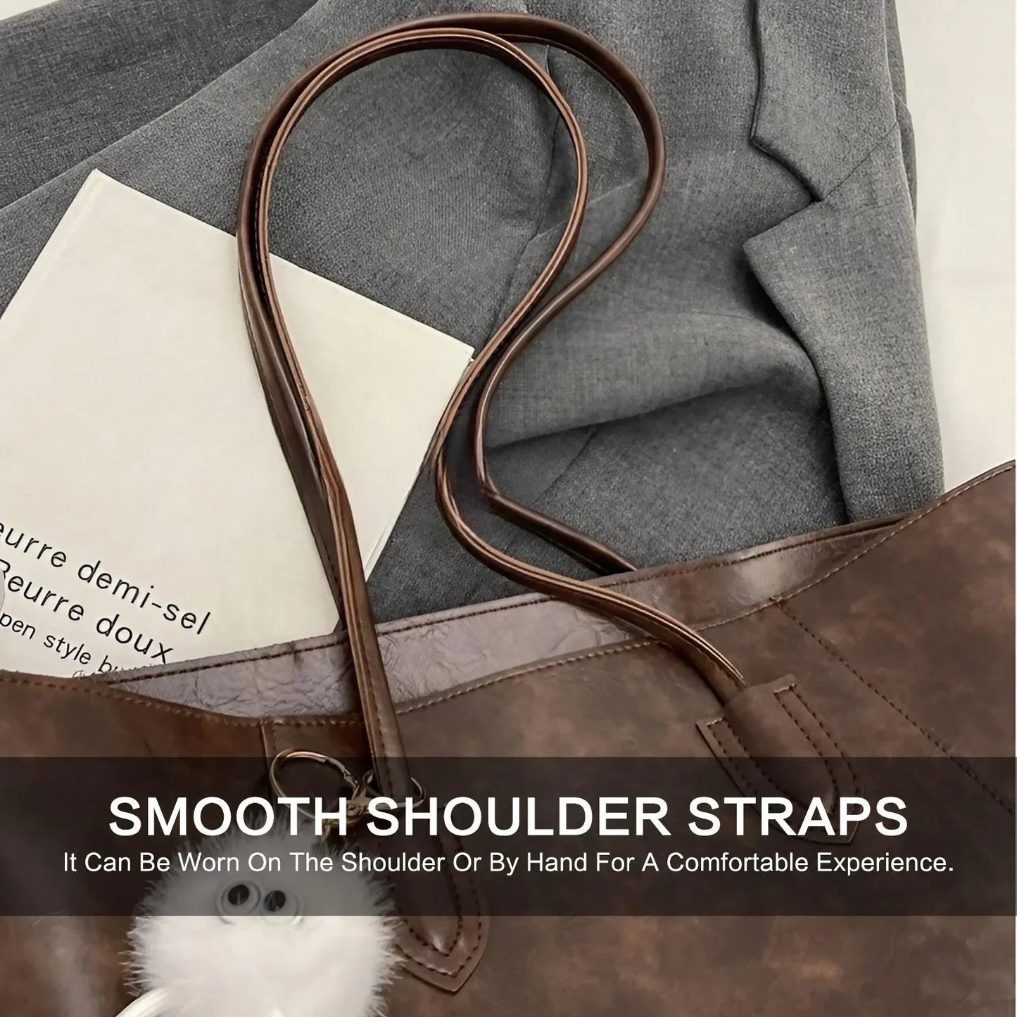 Large Tote Bag for Women Big Capacity Casual Commuting Bag Versatile Shoulder Bag Travel Shopping Use Retro Fashion Handbag