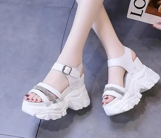New Women Summer Wedge Sandals Transparent PVC Crystal Chunky Platform Shoes Woman Rainbow Thick Bottom Sandalias