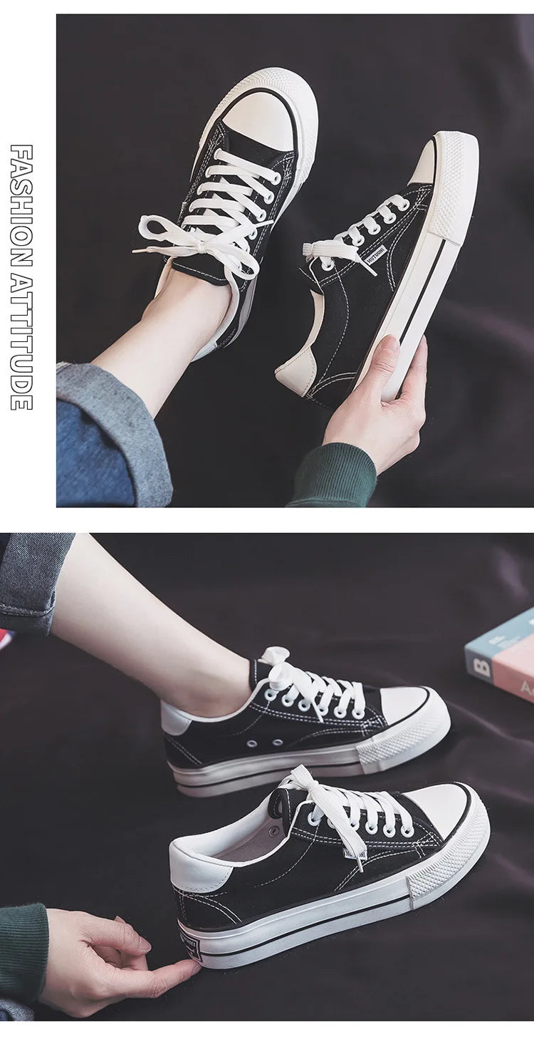Women's Shoes Canvas Shoes Spring Thick Soled Height Increasing Sneakers Trendy Versatile Board Shoe Student Vulcanized Shoe