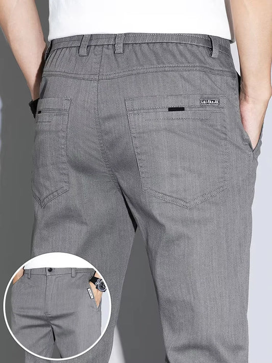 2025 New Men's Casual Pants Spring Summer Thin Business Straight Cotton Stretch Classic Work Trousers Korean Brand Clothing