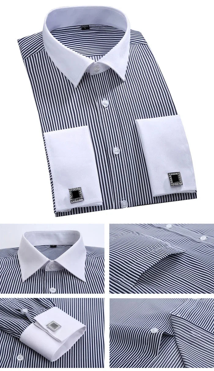 Men's Classic French Cuffs Solid Dress Shirt Formal Business Standard-fit Long Sleeve Office Work White Black Yellow Social Shir