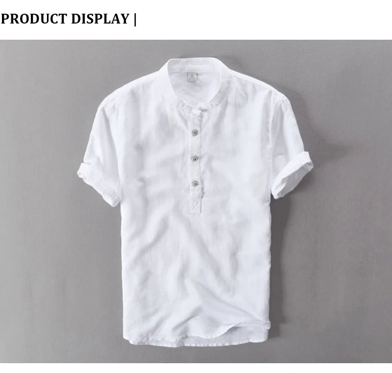 Streetwear Summer Fashion Shirt Men Short Sleeve Casual Cotton Linen Shirt Hombre Round Collar Designer Leisure T-shirt Men