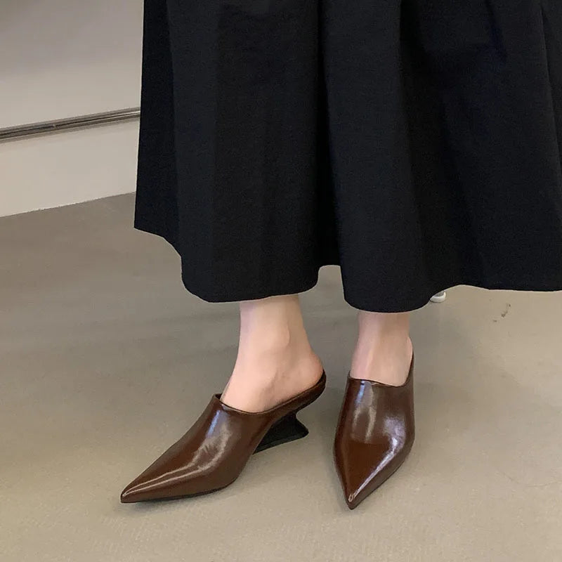 New Women Mules Wedges Shoes Female Pumps Slippers Fashion Pointed Toe Ladies Heeled Slides Slippers Sandals Wedges Shoes