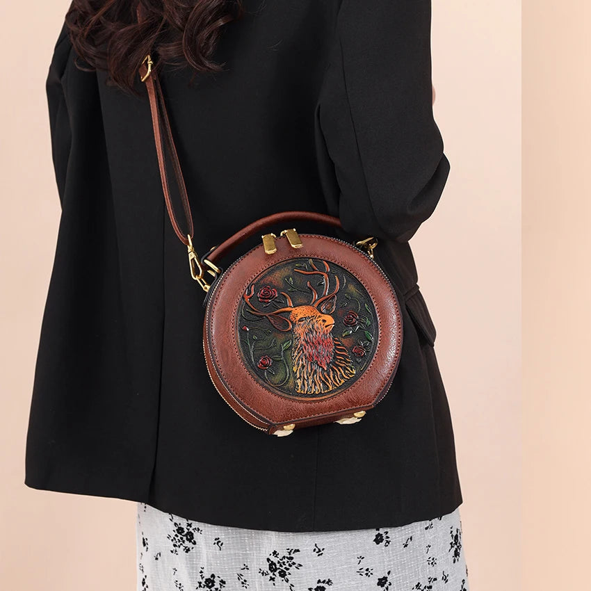 Vintage Handbag Women Shoulder Bag Luxurious Designer Round Bag High-quality Gift Embossed Printed Crossbody Purse for New Women