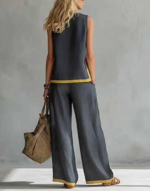 Summer New Women's Tracksuit Suit O-neck Sleeveless Vest Wide-leg Loose Pants Set Female Casual Elegant Ladies Two Piece Sets