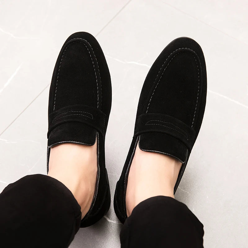 Men Dress Shoes Loafers Suede Pointed Toe Low Heel Fashion Business Casual Breathable Wedding Daily Dress Shoes Zapatos Hombre