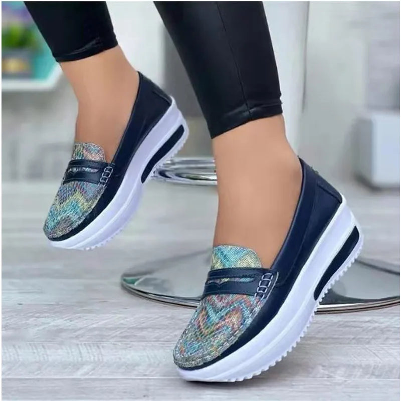 Women Sneakers Leather Fashion Wedge Breathable Zapatos De Mujer Women breathable sports shoes Platform casual shoes for Women