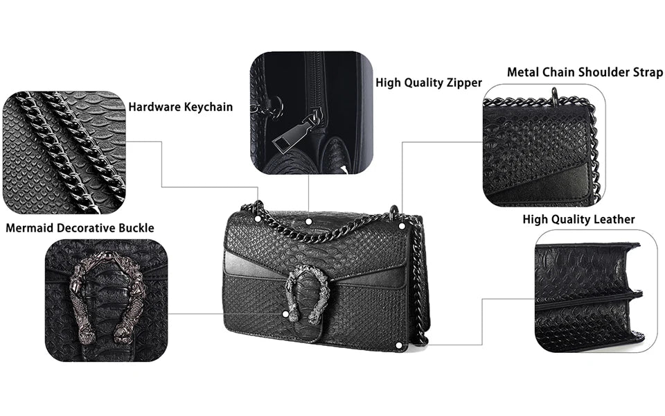 Shoulder Bag Crossbody Bag and Satchel Purse for Women - Fashion Snake Print Chain Purse Luxury PU Leather HandBag