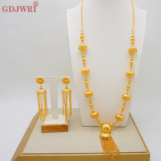 Luxury Dubai Jewelry Sets High Quality Tassel Unique Design African Chain Wedding Long Necklace Earrings Jewelry Set