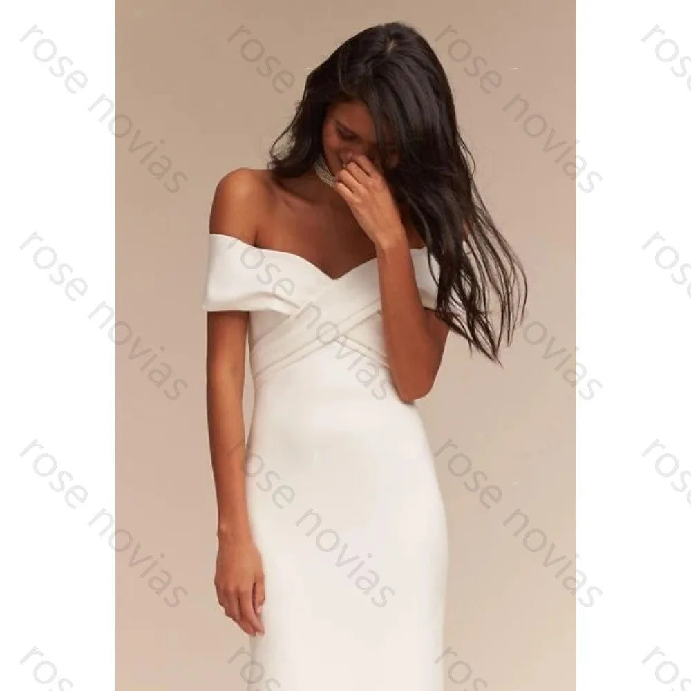 Customized High Quality White Elegant Wedding Dresses off the Shoulder for Floor-length for Civilian Exclusive for the Bride