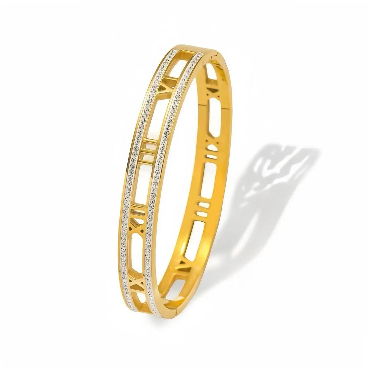 Silver Color Bangles Bracelet for Women Girls Titanium Steel 18K Gold Plated Waterproof Jewelry Luxury Sparkling Zircon Bangles