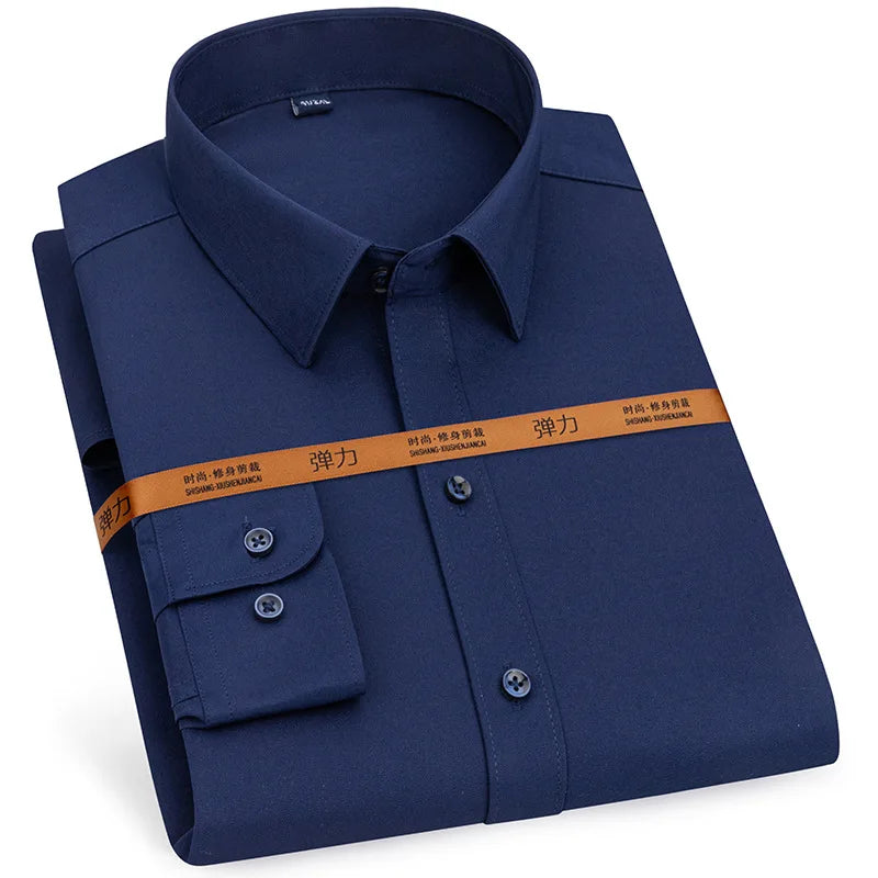 New men's dress shirt long sleeve thin free ironing business casual slim-fit fashion breathable high quality solid color