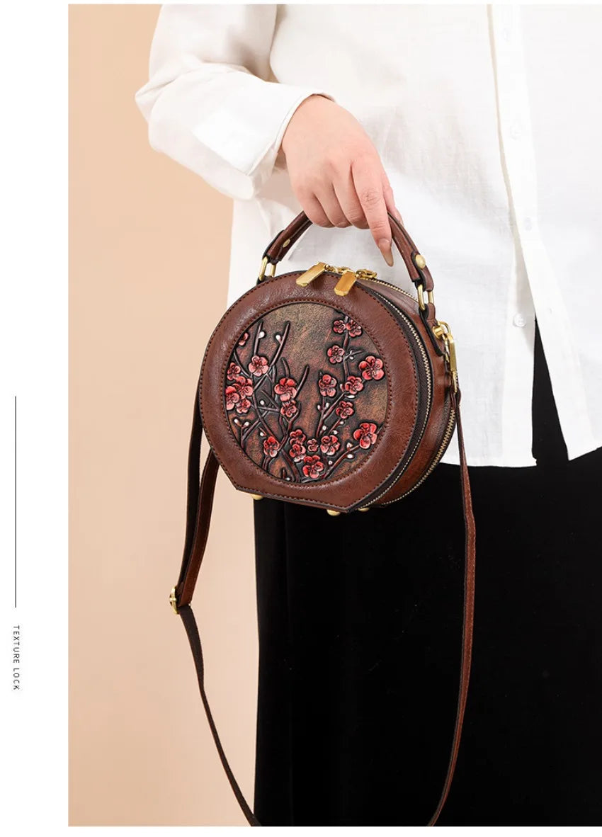 Vintage Handbag Women Shoulder Bag Luxurious Designer Round Bag High-quality Gift Embossed Printed Crossbody Purse for New Women