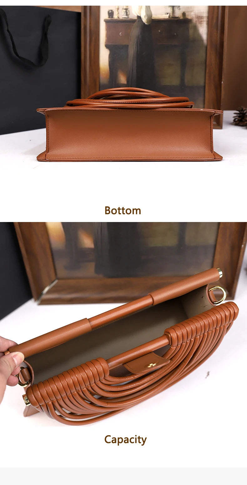 The 2025 new hand-held woven bag with lines is a unique, high-end, individual and fashionable handbag for women