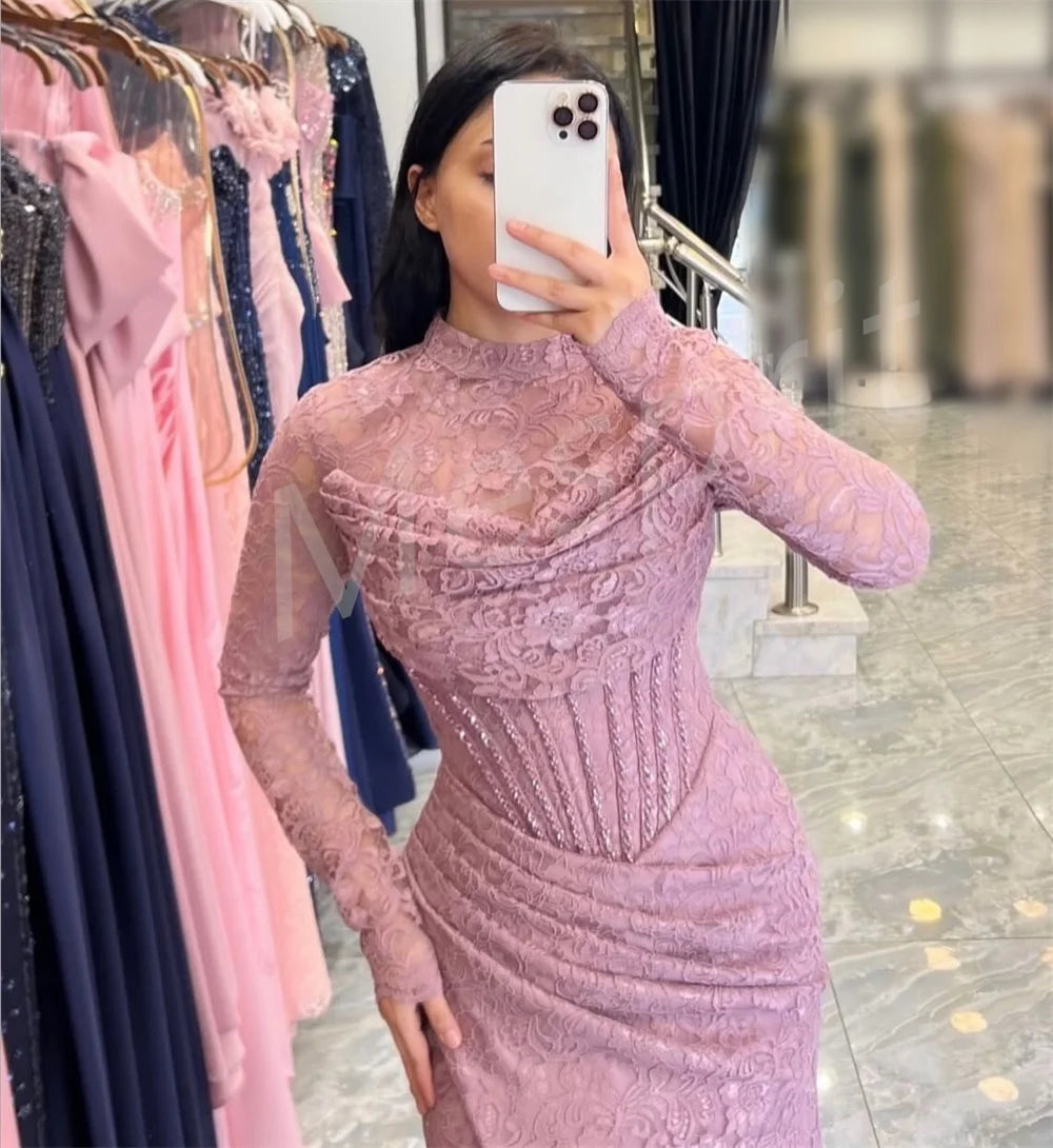 Customized Grace Evening Dress Lace High Collar Pleat Trumpet Long Dresses Bespoke Occasion Elegant Wedding Party Gown