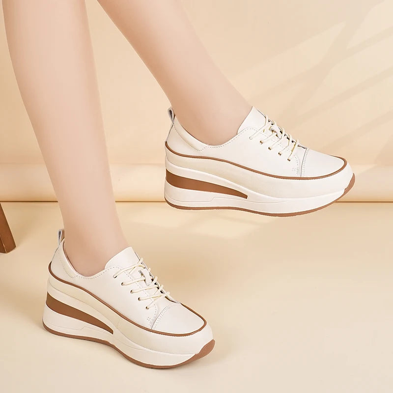 Four Seasons New Style Wedge Heel Height-Increasing Casual Women's Shoes, Versatile Thick-Soled Women's Non-Slip Single Shoes for Spring and Autumn, White Shoes