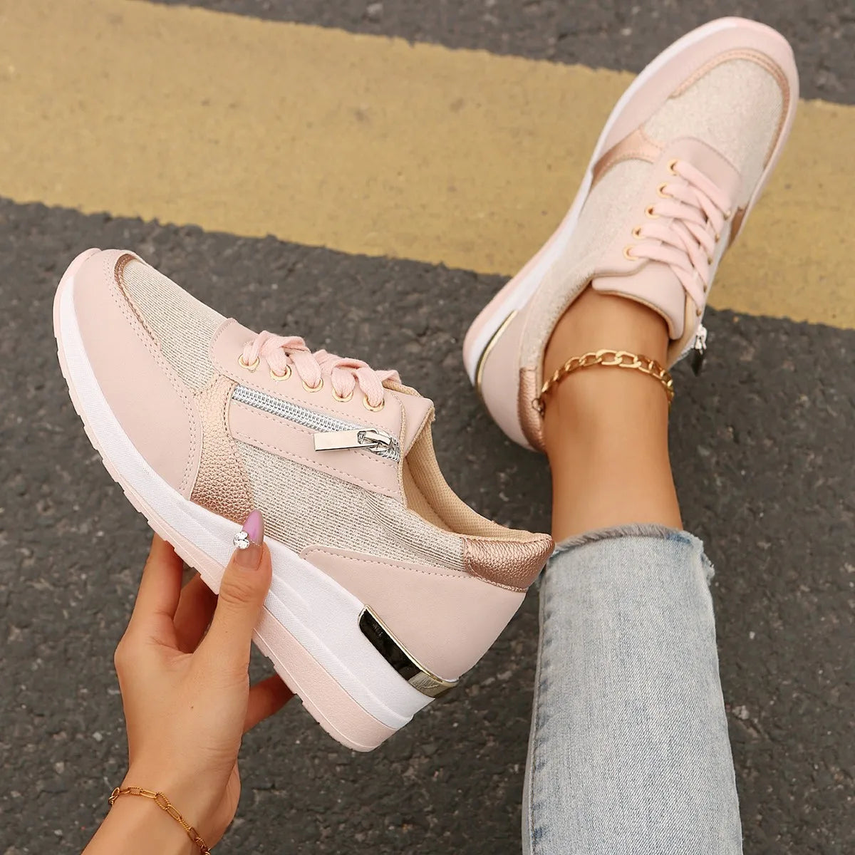 New Women's Wear-resistant Wedge Sneakers Lightweight Female Shoes Womens Vulcanized Shoes Breathable Shoes