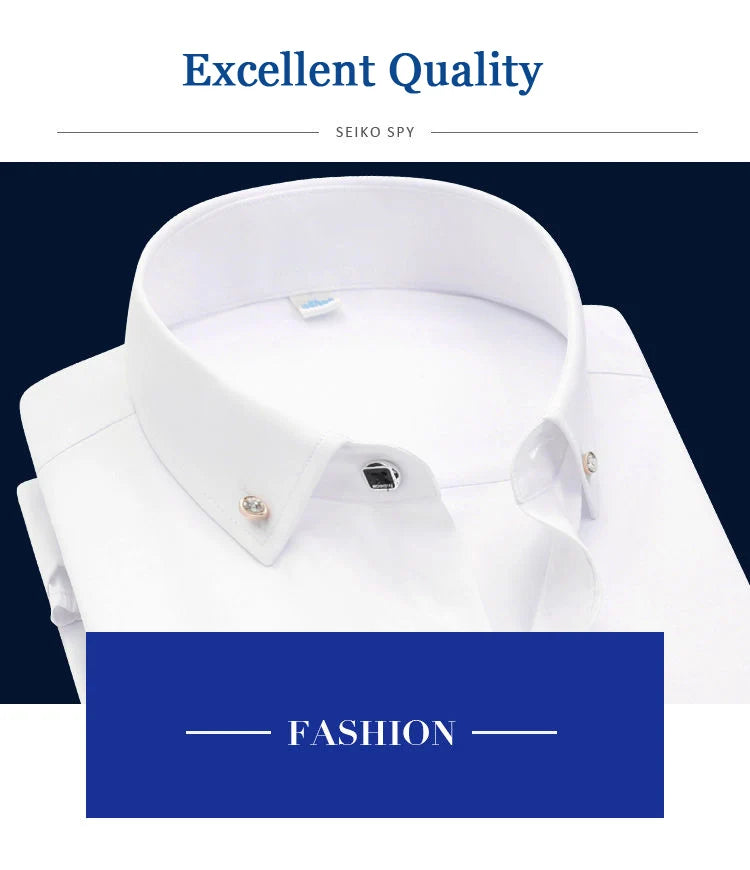 High Quality Non-ironing Mens Dress Shirt Short Sleeve New Solid Male Clothing Fit Business Shirts White Black Blue Navy Red