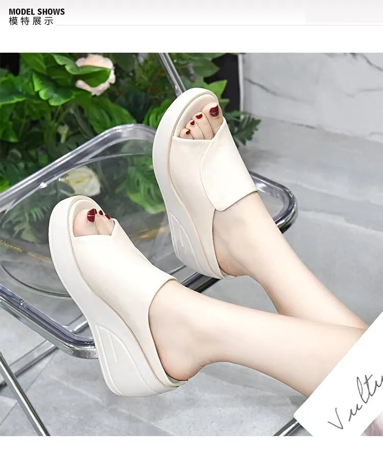 Women Sandals Women Slippers Black Wedge Platform Open Toe Women Orthopedics Thick Bottom Beach High Heels Slides 2026