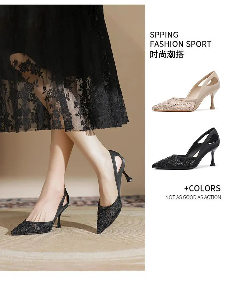 Comfortable High Heels for Women Summer 2026 New Pointed Toe Slim Heel Mesh Design Niche Popular Single Shoes