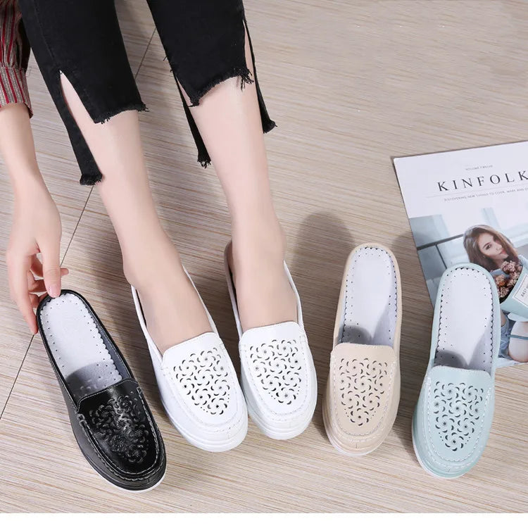STRONGSHEN Women Slippers Casual Hollow Out Heel Wedge Thick Bottom Increase by 8cm Half Slippers Women's Non slip Fashion Shoes