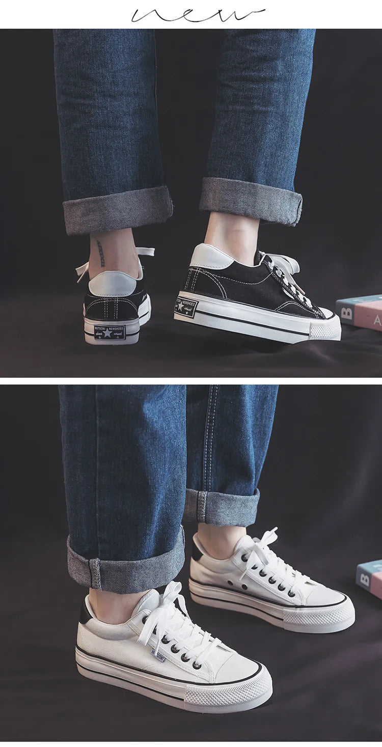 Women's Shoes Canvas Shoes Spring Thick Soled Height Increasing Sneakers Trendy Versatile Board Shoe Student Vulcanized Shoe