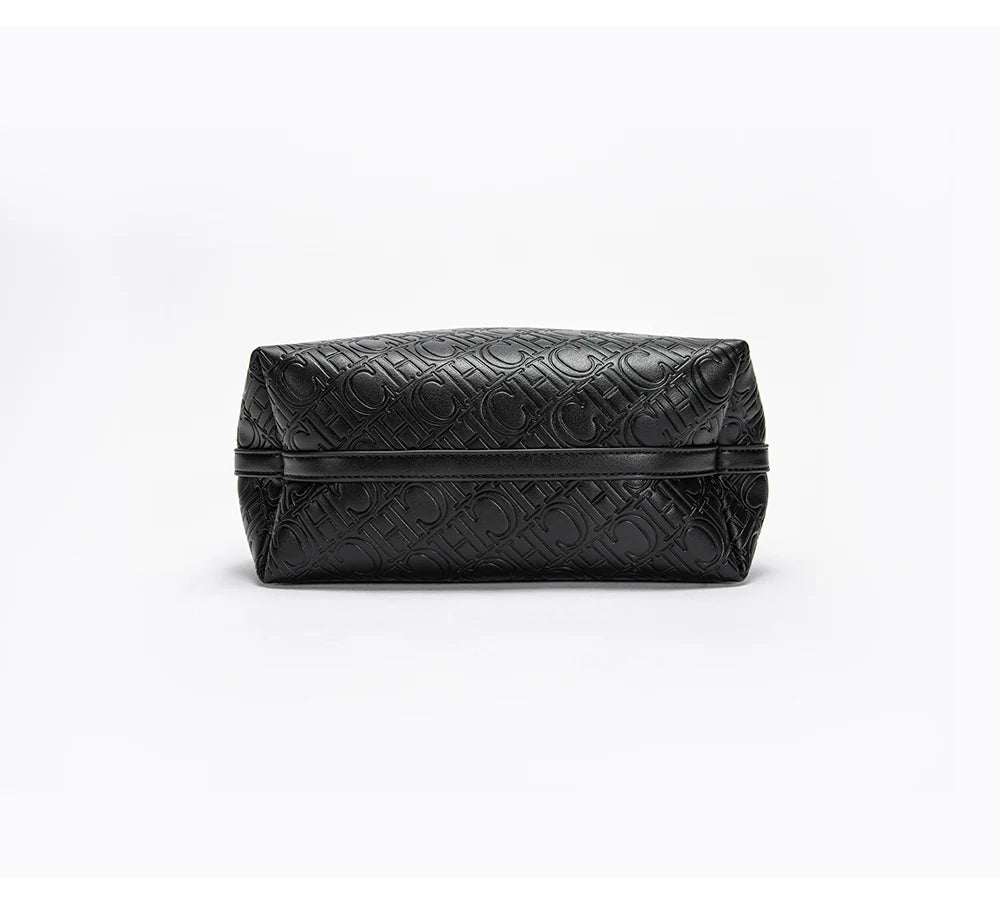 Women's Shoulder Bag New Black Embossed Handbag Dual Use Commuter Wallet