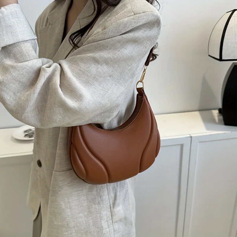 Women's French Handbag Shoulder Bag Textured Crossbody Bag Zipper Closure & Adjustable Strap Versatile for Work, Casual & Travel