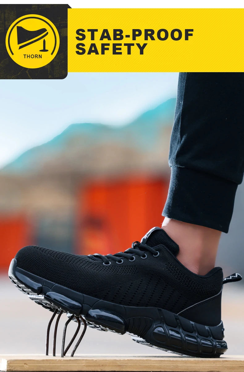 Steel Toe Work Shoes for Men Women Comfortable Lightweight Black Safety Construction Working Shoes Anti-Smash Anti-Puncture